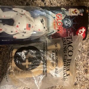 Ty Glory Bear with Stars and Stripes and Taco Bell dog